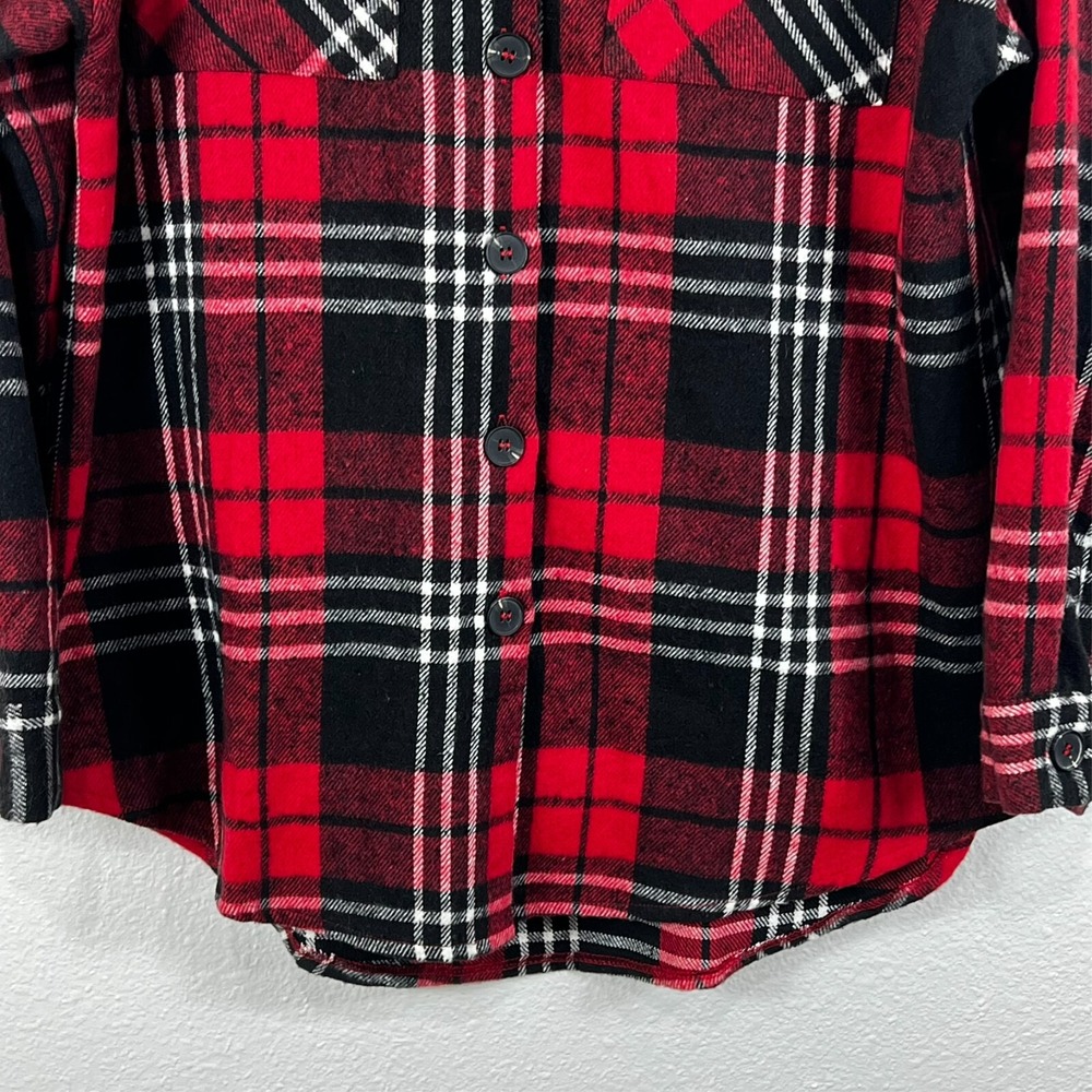 BTFBM Flannel Red Black Button Up Long Sleeve Plaid Check Women's M‎ NWT - Picture 3 of 14